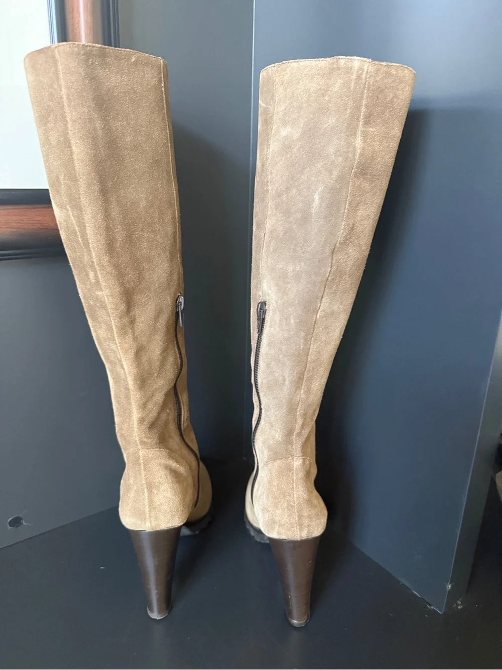 Jigsaw Suede Knee High Boots EU 36 Khaki Taupe Lug Sole High Heel